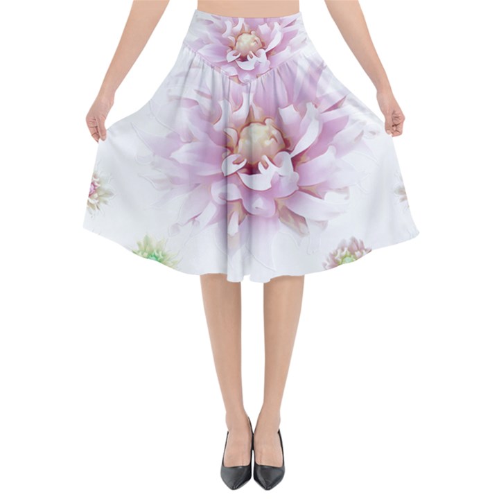 Abstract Transparent Image Flower Flared Midi Skirt