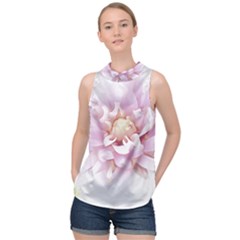 Abstract Transparent Image Flower High Neck Satin Top