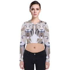 Polygonal Low Poly Lion Feline Long Sleeve Zip Up Bomber Jacket by Pakrebo