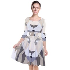 Polygonal Low Poly Lion Feline Quarter Sleeve Waist Band Dress by Pakrebo