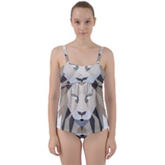 Polygonal Low Poly Lion Feline Twist Front Tankini Set by Pakrebo