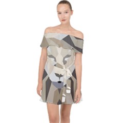 Polygonal Low Poly Lion Feline Off Shoulder Chiffon Dress