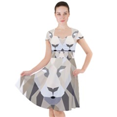 Polygonal Low Poly Lion Feline Cap Sleeve Midi Dress