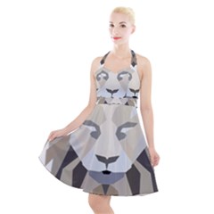 Polygonal Low Poly Lion Feline Halter Party Swing Dress 