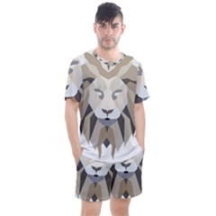 Polygonal Low Poly Lion Feline Men s Mesh Tee And Shorts Set