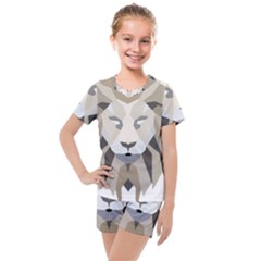 Polygonal Low Poly Lion Feline Kids  Mesh Tee And Shorts Set