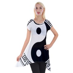 Yin Yang Eastern Asian Philosophy Short Sleeve Side Drop Tunic by Pakrebo