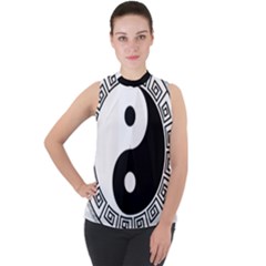 Yin Yang Eastern Asian Philosophy Mock Neck Chiffon Sleeveless Top by Pakrebo