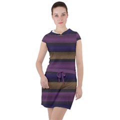 Stripes Pink Yellow Purple Grey Drawstring Hooded Dress