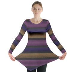 Stripes Pink Yellow Purple Grey Long Sleeve Tunic  by BrightVibesDesign