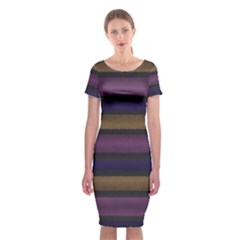 Stripes Pink Yellow Purple Grey Classic Short Sleeve Midi Dress by BrightVibesDesign