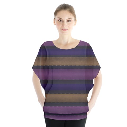 Stripes Pink Yellow Purple Grey Batwing Chiffon Blouse by BrightVibesDesign