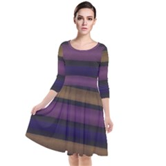 Stripes Pink Yellow Purple Grey Quarter Sleeve Waist Band Dress