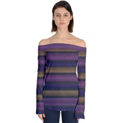 Stripes Pink Yellow Purple Grey Off Shoulder Long Sleeve Top