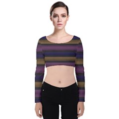 Stripes Pink Yellow Purple Grey Velvet Long Sleeve Crop Top