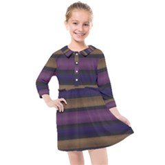 Stripes Pink Yellow Purple Grey Kids  Quarter Sleeve Shirt Dress by BrightVibesDesign