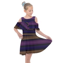 Stripes Pink Yellow Purple Grey Kids  Shoulder Cutout Chiffon Dress by BrightVibesDesign