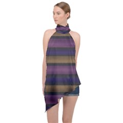 Stripes Pink Yellow Purple Grey Halter Asymmetric Satin Top by BrightVibesDesign