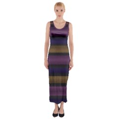 Stripes Pink Yellow Purple Grey Fitted Maxi Dress by BrightVibesDesign