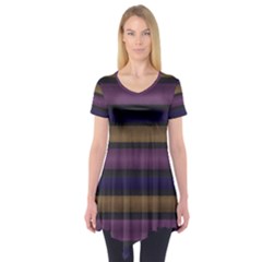 Stripes Pink Yellow Purple Grey Short Sleeve Tunic  by BrightVibesDesign