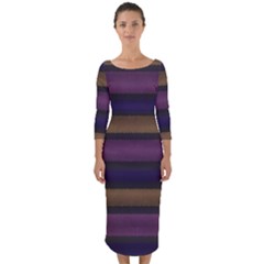 Stripes Pink Yellow Purple Grey Quarter Sleeve Midi Bodycon Dress