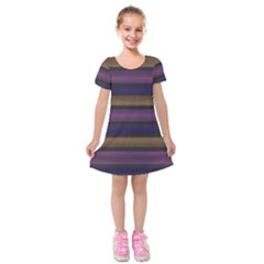 Stripes Pink Yellow Purple Grey Kids  Short Sleeve Velvet Dress by BrightVibesDesign