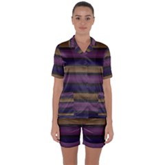 Stripes Pink Yellow Purple Grey Satin Short Sleeve Pyjamas Set by BrightVibesDesign