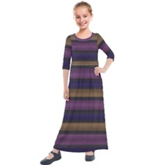 Stripes Pink Yellow Purple Grey Kids  Quarter Sleeve Maxi Dress by BrightVibesDesign