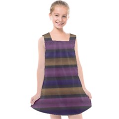 Stripes Pink Yellow Purple Grey Kids  Cross Back Dress by BrightVibesDesign