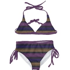 Stripes Pink Yellow Purple Grey Kids  Classic Bikini Set by BrightVibesDesign