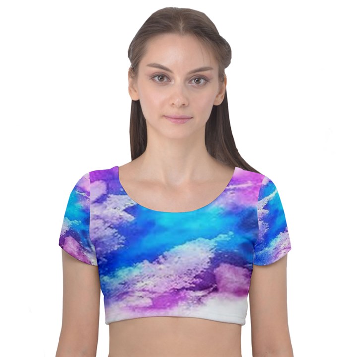 Download (1) Velvet Short Sleeve Crop Top 