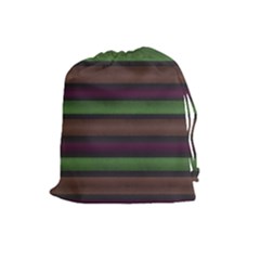 Stripes Green Brown Pink Grey Drawstring Pouch (large) by BrightVibesDesign