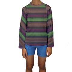 Stripes Green Brown Pink Grey Kids  Long Sleeve Swimwear by BrightVibesDesign