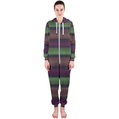 Stripes Green Brown Pink Grey Hooded Jumpsuit (ladies)  by BrightVibesDesign