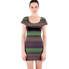 Stripes Green Brown Pink Grey Short Sleeve Bodycon Dress by BrightVibesDesign