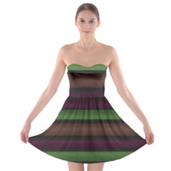 Stripes Green Brown Pink Grey Strapless Bra Top Dress by BrightVibesDesign