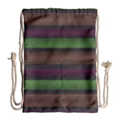 Stripes Green Brown Pink Grey Drawstring Bag (large) by BrightVibesDesign