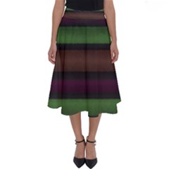 Stripes Green Brown Pink Grey Perfect Length Midi Skirt