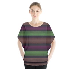 Stripes Green Brown Pink Grey Batwing Chiffon Blouse