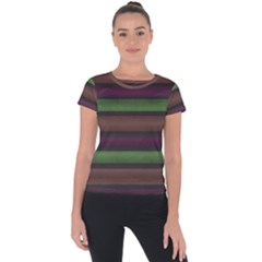 Stripes Green Brown Pink Grey Short Sleeve Sports Top  by BrightVibesDesign