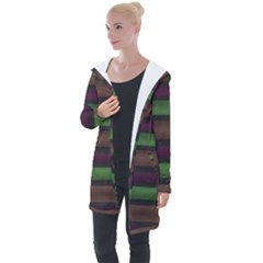 Stripes Green Brown Pink Grey Longline Hooded Cardigan