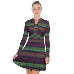 Stripes Green Brown Pink Grey Long Sleeve Panel Dress