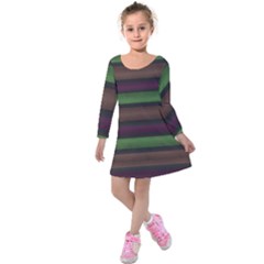 Stripes Green Brown Pink Grey Kids  Long Sleeve Velvet Dress by BrightVibesDesign