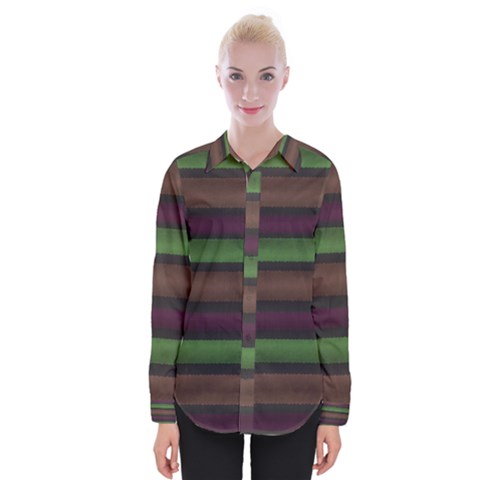 Stripes Green Brown Pink Grey Womens Long Sleeve Shirt by BrightVibesDesign