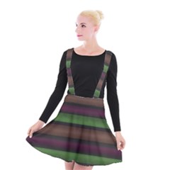 Stripes Green Brown Pink Grey Suspender Skater Skirt by BrightVibesDesign