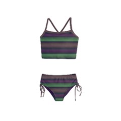 Stripes Green Brown Pink Grey Girls  Tankini Swimsuit