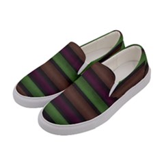 Stripes Green Brown Pink Grey Women s Canvas Slip Ons by BrightVibesDesign