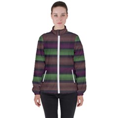 Stripes Green Brown Pink Grey High Neck Windbreaker (women) by BrightVibesDesign