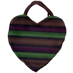 Stripes Green Brown Pink Grey Giant Heart Shaped Tote by BrightVibesDesign