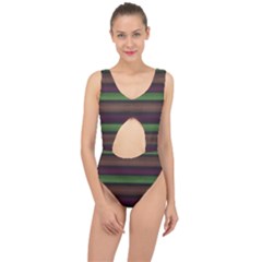 Stripes Green Brown Pink Grey Center Cut Out Swimsuit